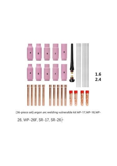 Fortunelane Tıg Kaynak Wp17/18/26 İçin 16 Parça Seti: 1.6-2.4-3.0 Mm Tutucular, Wt20 Tungsten Tutucu, Her Birinden 4 Adet