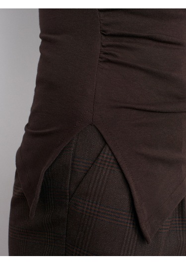 Dilvin 32198 Kayık Yaka Büzgülü Top-koyu Kahve Koyu Kahve