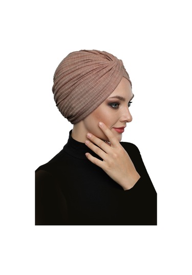 Çapraz Penye Astarlı Tarçın Rengi Hazır Türban Tesettür Havuz Bonesi Tarçın