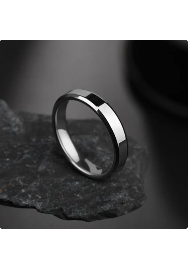 Gümüş 4mm Basit Pürüzsüz Kadın Yüzükler Siyah Paslanmaz Çelik Erkek Yüzükler Doğum Günü Hediyeleri 6 Gümüş