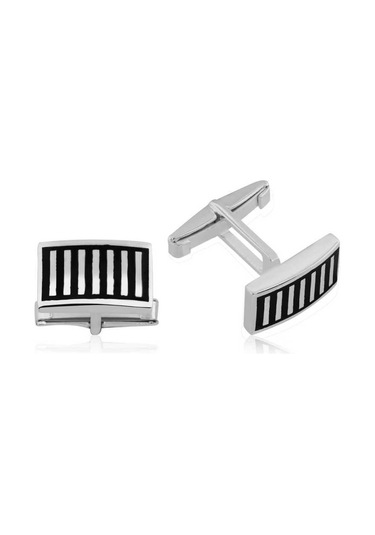 Gümüş  Siyah Çizgili Kol Düğmesi