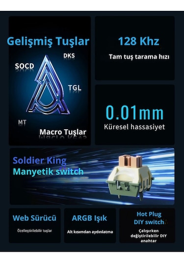 Ak980 Max He Manyetik Switch Klavye- 128k Tarama Hızı-0.125 Ms Ultra Düşük Gecikme-8000 Hz