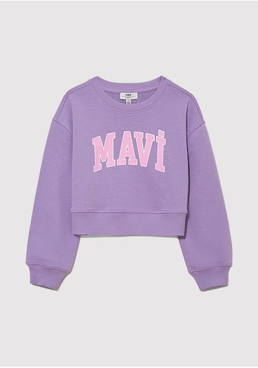 Mavi - Mavi Logo Baskılı Crop Mor Sweatshirt 7s10097-86954 Mor