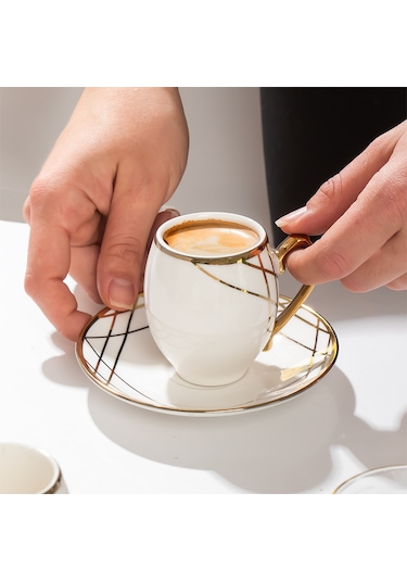 Porsima Solara Altın Yaldızlı 6 Kişilik 12 Parça Fincan Seti