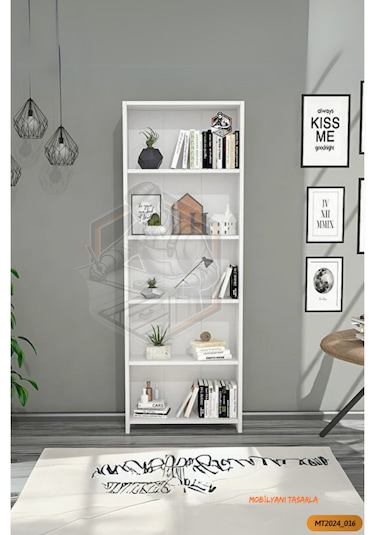 Tamamı Mdf 5 Bölmeli Kitaplık Beyaz