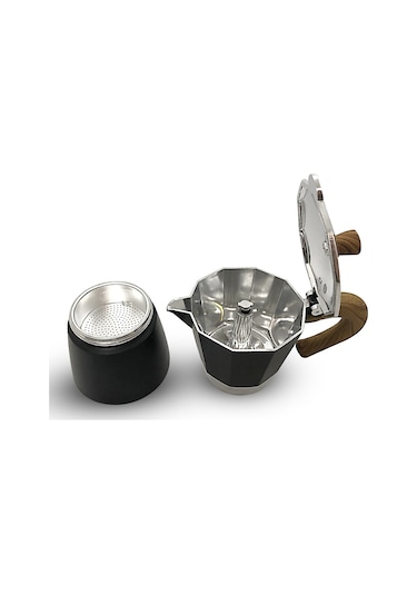 Horecamark Aluminyum Moka Pot 6 Kupa Siyah 6 Cups Moka Pot