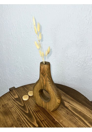 O&a Wood Doğal Ahşap Dekoratif Biblo Vazo Koyu Meşe