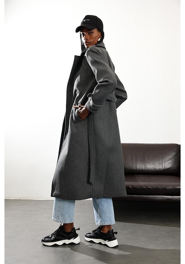 Antrasit Kruvaze Kaşe Palto D99618 Antrasit