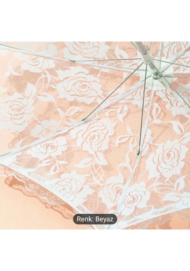 Atay Garage Şemsiye Gelin-düğün-özel Günler İcin Beyaz Dantelli 45-43 Boyutlarinda Beyaz