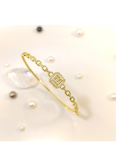 Baget Taşlı Kelepçe Bilezik 14 Ayar Altın Hd Videolu Sarı