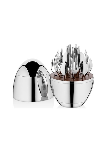 Fecra Silver Egg Standlı 24 Parça Çatal Kaşık Bıçak Takımı Gümüş