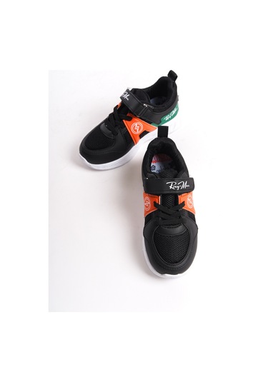 Garantili Ray Max Günlük Ortopedik Çocuk Unisex Sneaker Spor Ayakkabı Siyah-oranj