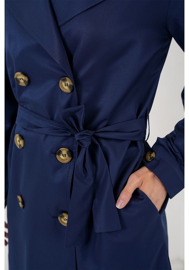 5864 Kruvaze Yaka Kısa Trençkot - Lacivert Lacivert