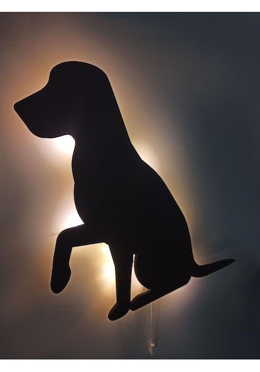 Cajuart Pati Uzatan Köpek Led Işıklı Ahşap Tablo Duvar Dekoru Süs