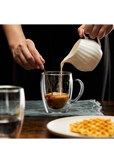 Kosona 350ml Yüksek Borosilikat Cam Kahve Fincanı - Isı Dayanıklı, Çift Katlı, Tutamaklı, Çamaşır Makinesine Uygun Diğer