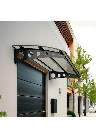 SundurmaX Pratik Metal Sundurma 150x100 Oval Serisi Kapı Üstü Sundurma Antrasit - Şeffaf