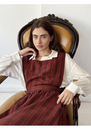 Retrobird Mandy Uzun Midi Boy Jile Elbise Kadın Kiremit-13651 Kiremit