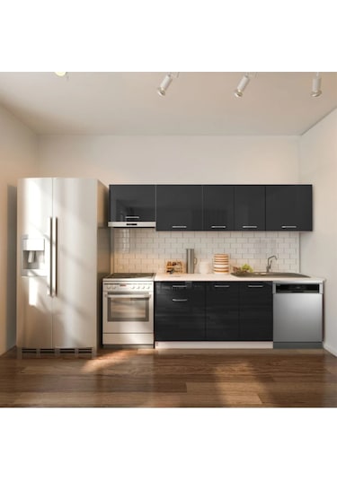 Loşnna Hazır Mutfak Dolabı 260 Cm-beyaz Laminat Tezgah Dahil-bulaşık Makinesi Yeri Mevcut-parlak Antrasit Loşnna Hazır Mutfak Dolabı 260 Cm-beyaz Laminat Tezgah Dahil-bulaşık Makinesi Yeri Mevcut-parlak Antrasit