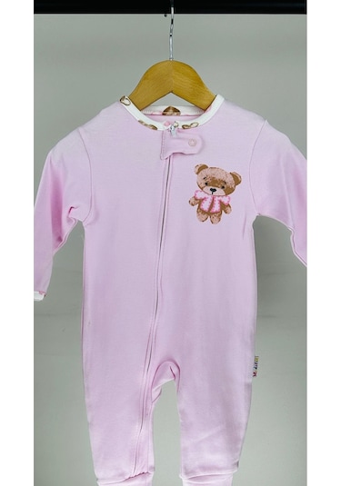 Ayıcık Desenli Fermuarlı Pamuklu Kız Bebek Tulum 001