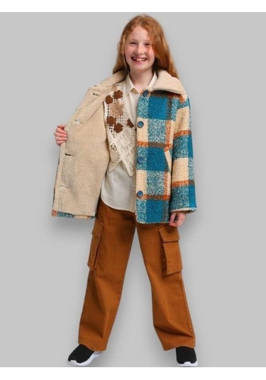 Kız Çocuk 2 Li Motifli Süveterli Tasarım Gömlek-13622 Bej