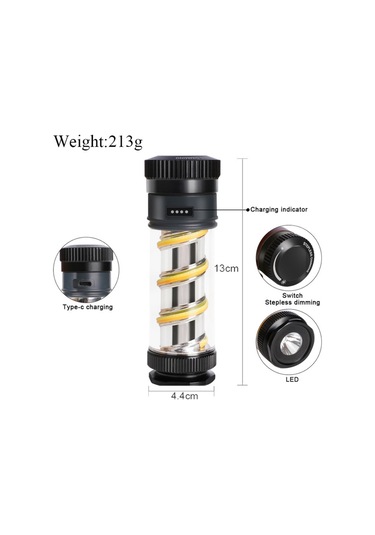 Ccgloball Led Şarj Edilebilir Kamp Feneri Sıfırsız Aydınlatma Ayarlı Ipx5 Suya Dalı Siyah