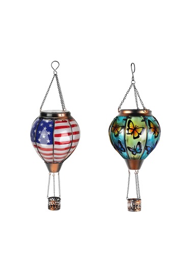 Sıcak Hava Balon Güneş Feneri İle Titreyen Alev Işığı Açık Bahçe Bahçesi Dekorasyonu, Bayrak+kelebek