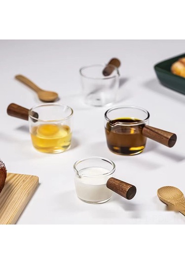 Padalink Cam Kilo Ve Ölçü Çizgili Kahve Sütü Kavanozu, Ahşap Saplı Ev Kullanıma İdeal, Konforlu Ve Dayanıklı Sütluk Diğer