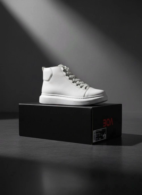 Ba0713 Bağcıklı Beyaz Yüksek Taban Erkek Tarz Spor Bot Beyaz