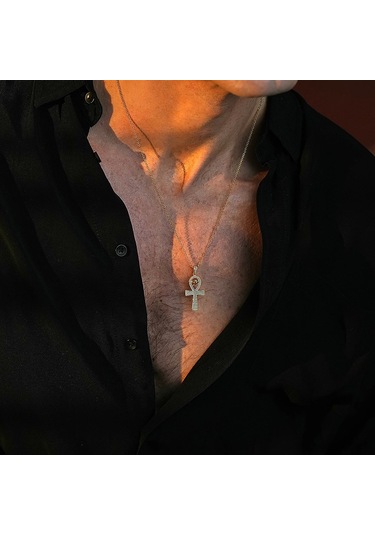 İpek Silver  925 Ayar Gümüş Zirkon Taşlı Ankh Unısex Kolye Gümüş