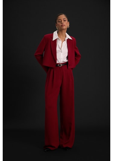 Sateen Luna Krep Pantolon - Bordo-136966 Bordo