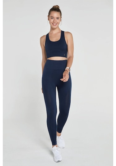 Jerf Gela Yüksek Bel Esnek ve Toparlayıcı Spor Tayt Lacivert