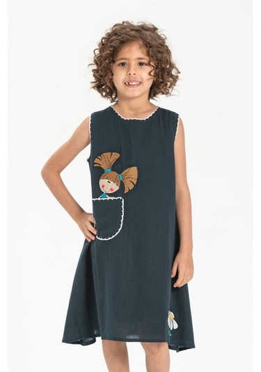 Ece Şile Bezi Kız Çocuk Elbise Petrol Ptrl