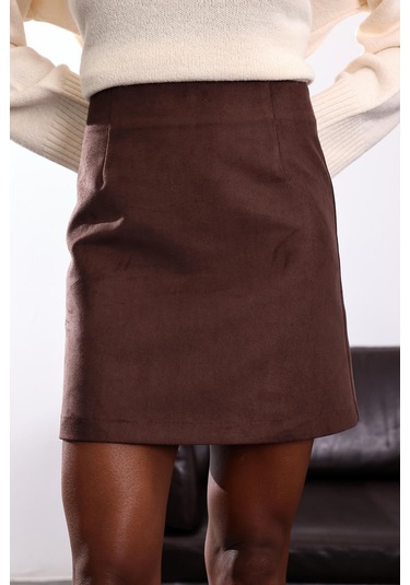 Kahverengi Süet Mini Etek 17228 Kahverengi