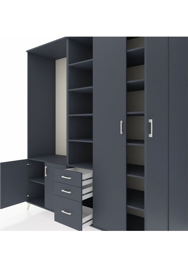 Kronos Dolap 13 Raflı 3 Çekmeceli 4 Kapaklı 220x59x243 Antrasit-antrasit/antrasit Antrasıt/antrasıt