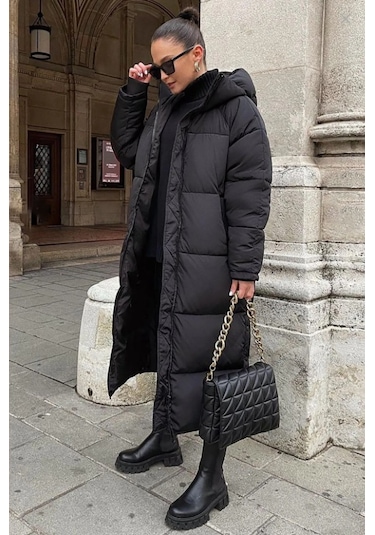 Madmext Mad Girls Koyu Siyah Uzun Şişme Mont Mg1303 Koyu Siyah