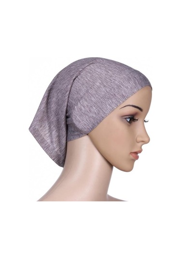 Gri Yüz Altında Eşarp Tüp Kaput Kap Kemik İslam Kadın Baş Örtüsü Başörtüsü Gri