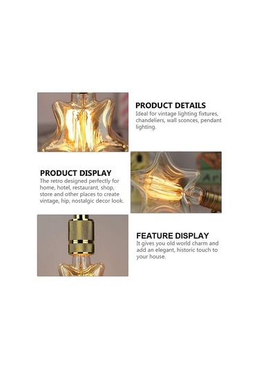 Yıldız Şekilli Ampul Vintage Antik Retro Sanat Dekoratif Ampul Düğün Yatak Odası Ev Dekorasyonu İçin Diğer
