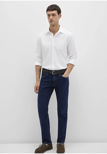 Mavi Uzun Kol Beyaz Erkek Gömlek M0211673-85310 Beyaz