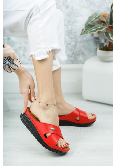 GİMER - Ortapedik Ped Dolgu Taban Çapraz Bant Terlik - ARSLN1... Kırmızı