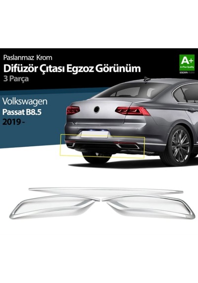 Vw Passat B8.5 2019+ Egzoz Kromu 3 Parça Paslanmaz