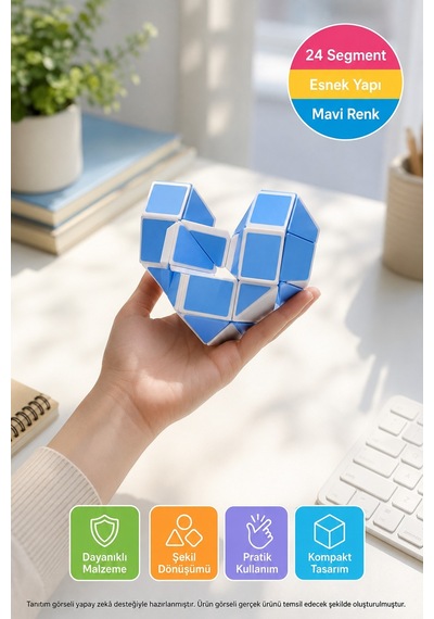 Magic Snake Küp 24 Segment Mavi Young Joe Esnek Yılan Zeka Oyunu Şekil Oluşturma Bulmacası 7,5 Cm