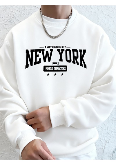 Startmore Startmorenew York Bustling City Baskılı Erkek Sweatshirtleri Kışlık Oversize Kapüşonlu Spor Bisiklet Y Beyaz