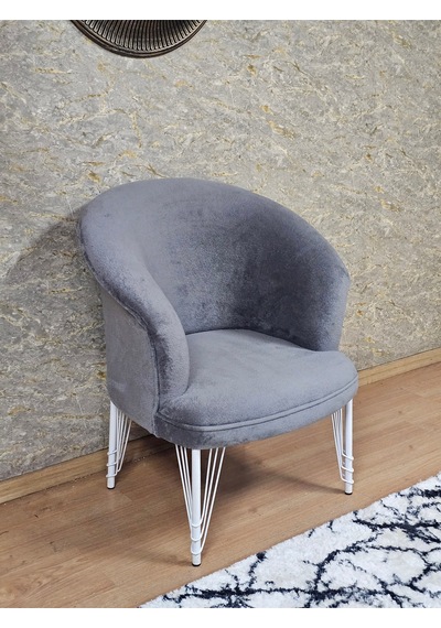 Zafir Tekli Teddy Beyaz Boyalı Telli Ayak Çay Seti Koltuk Tekli Berjer , Balkon, Salon, Ofis Gri