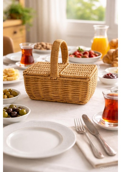 Dikdörtgen Hasır Rattan Mini Kulplu Organizer Sepet,ekmeklik Diğer
