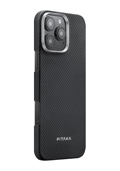 Apple Uyumlu iPhone   16 Pro Kılıf   Magsafeli 600d Aramid Fiber Pitaka Ultra-slim Classic Serisi Black-grey Twill