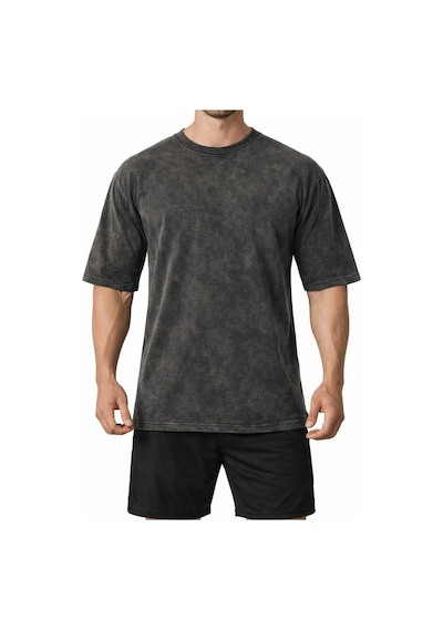 Dark Line Erkek Oversize Yıkama Efektli Basic Tshirt Füme