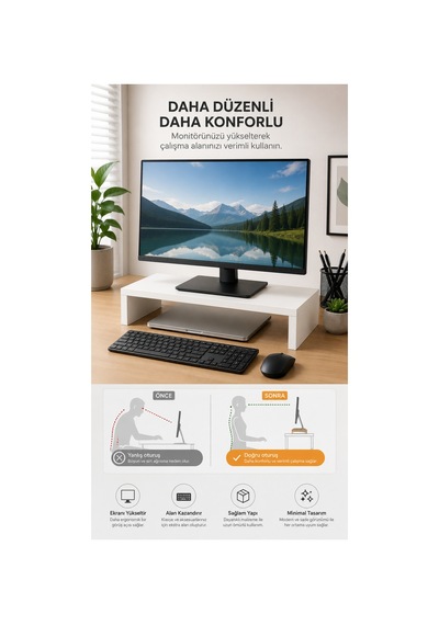 Beyaz Monitör Yükseltici Standı 45x20x10 Cm Masaüstü Ekran Yükseltici Bilgisayar Standı Beyaz