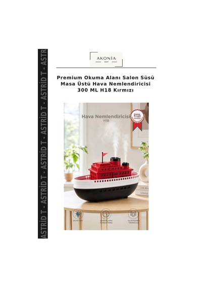 Premium Okuma Alanı Salon Süsü Masa Üstü Hava Nemlendiricisi 300 Ml H18 Kırmızı