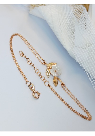 Gümüş Gold Beyaz Tasarım Manolya Çiçeği Trend Kadın Bileklik B32