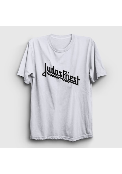 Presmono Unisex Logo Judas Priest T-shirt Beyaz